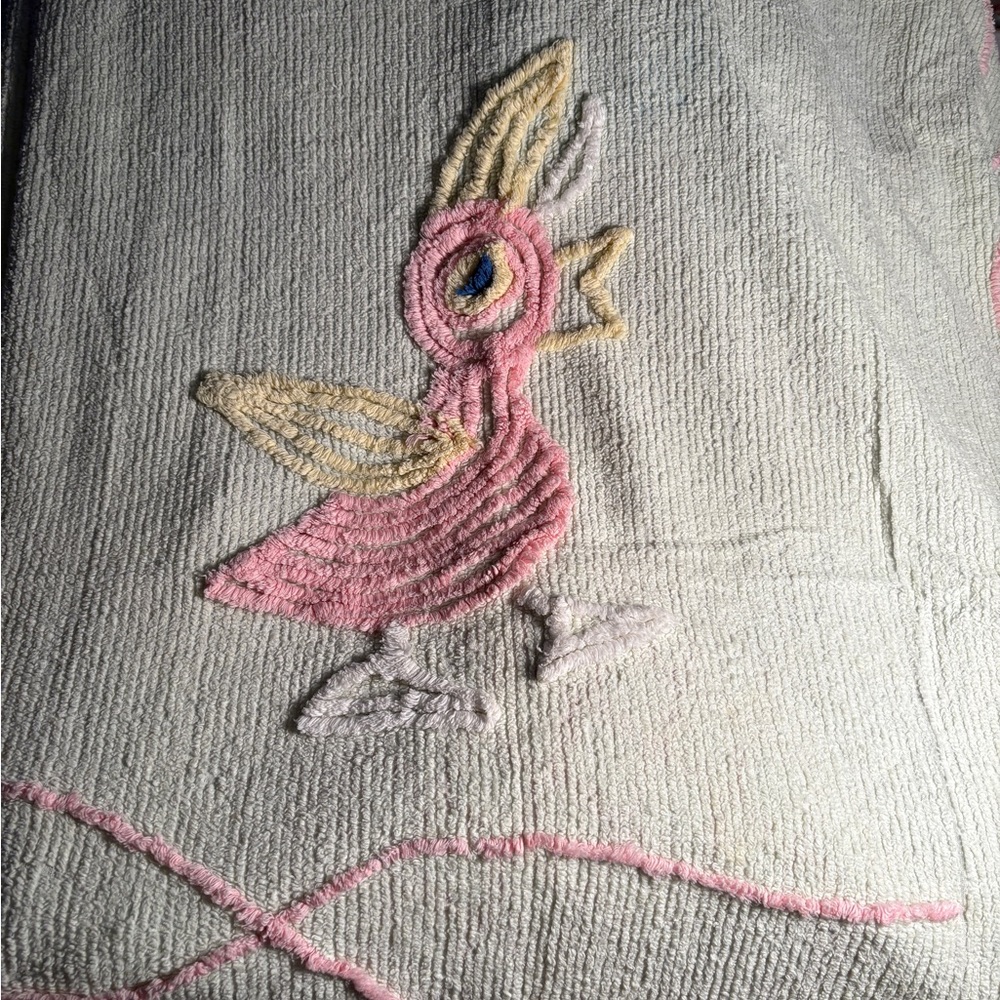 Pink chenille duck with pale green baby crib blanket 42 x 60 Design Blanket T
